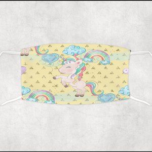 Girls Yellow Gold Sparkly Unicorn Print Handmade Face Mask